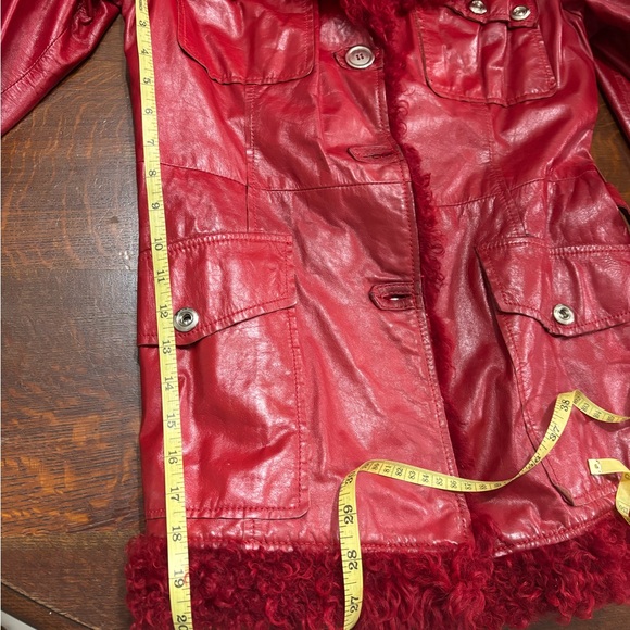Vintage Berto Lucci Creazione  Fur Trimmed Red Leather Jacket - Picture 14 of 16